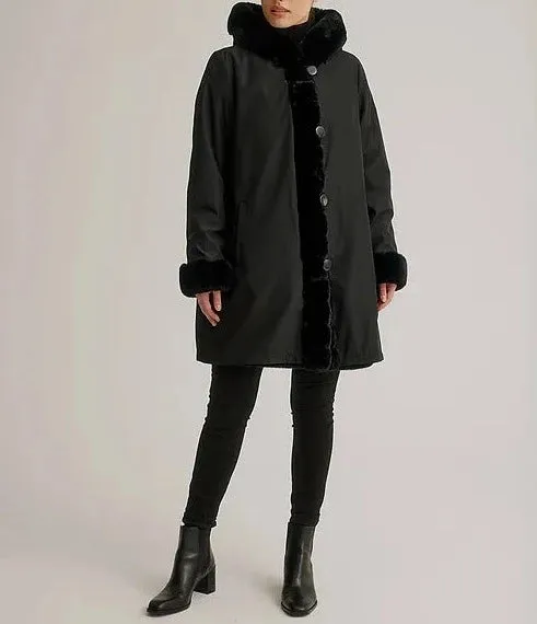 Hooded Reversible Faux Fur Coat