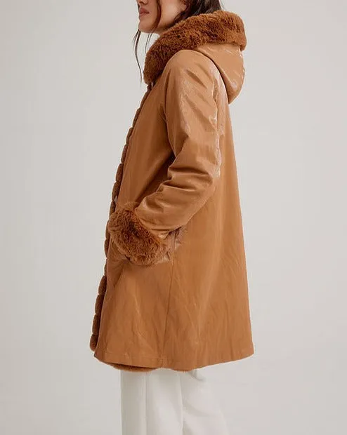 Hooded Reversible Faux Fur Coat