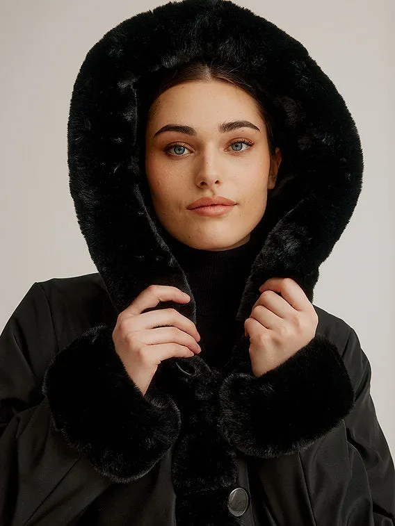 Hooded Reversible Faux Fur Coat