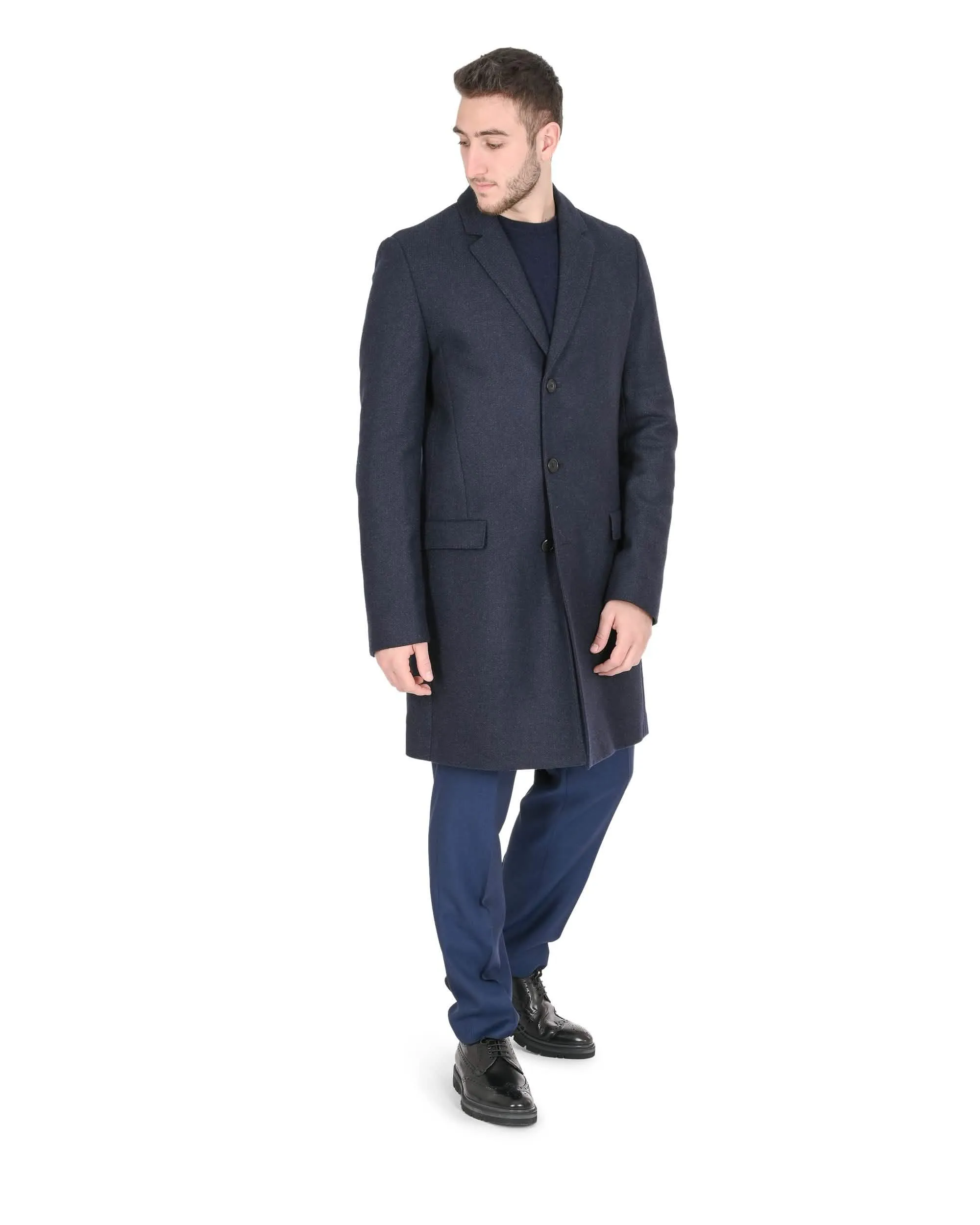 Hugo Boss Men's Elegant Dark Blue Wool Blend Overcoat 50457770 420