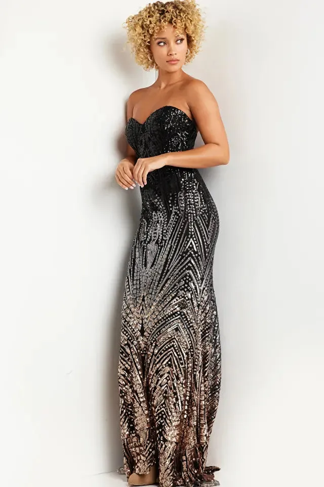 Jovani - 38746 - Beaded Off-the-Shoulder Gown with Satin Cape