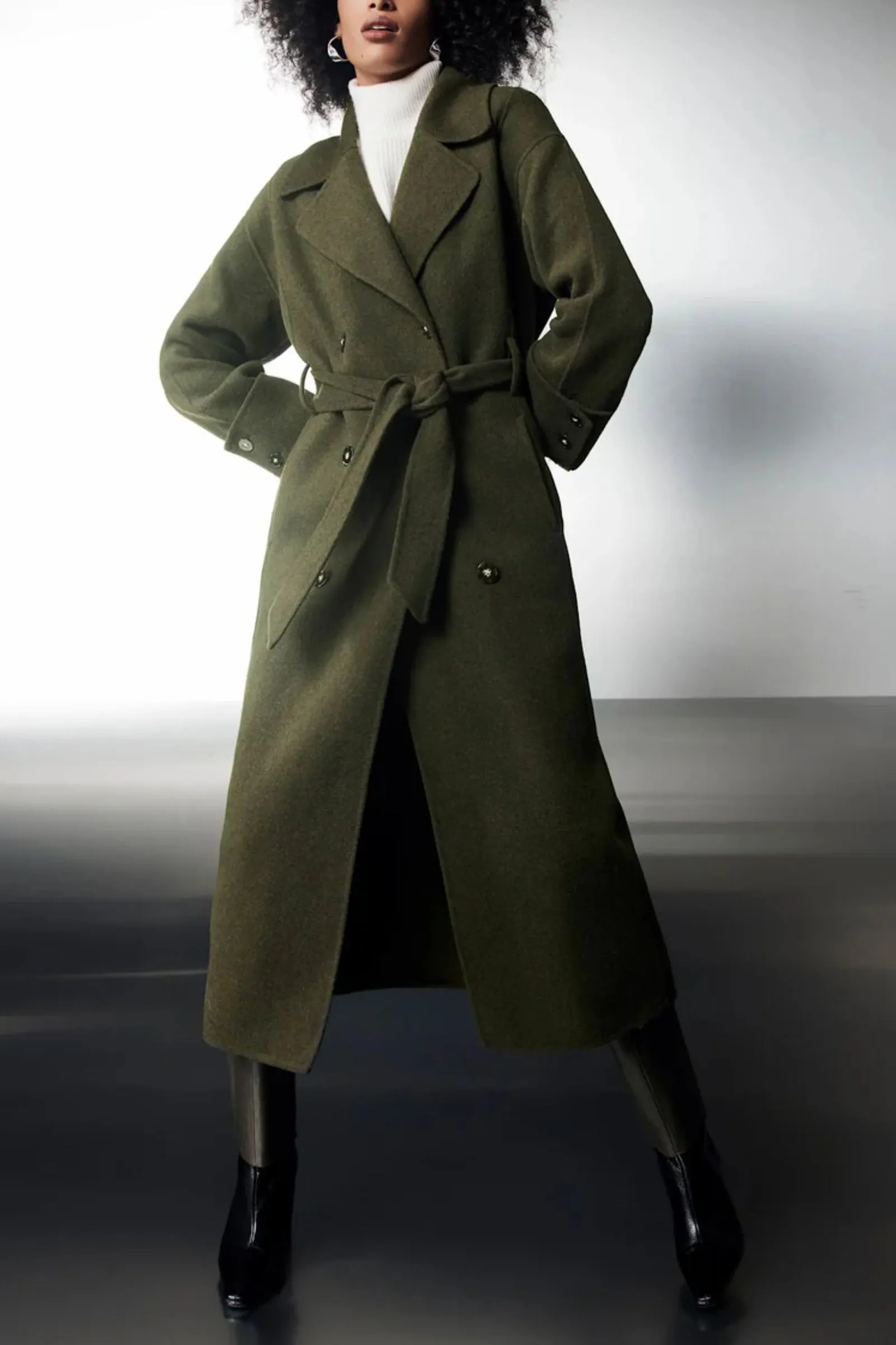 Khaki Wool Trench Coat