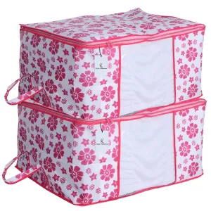 Kuber Industries 2 Pieces Non Woven Blanket Organiser, Underbed Storgae Organiser Set, Extra Large, Pink, Standard (UNDERPinkf07)