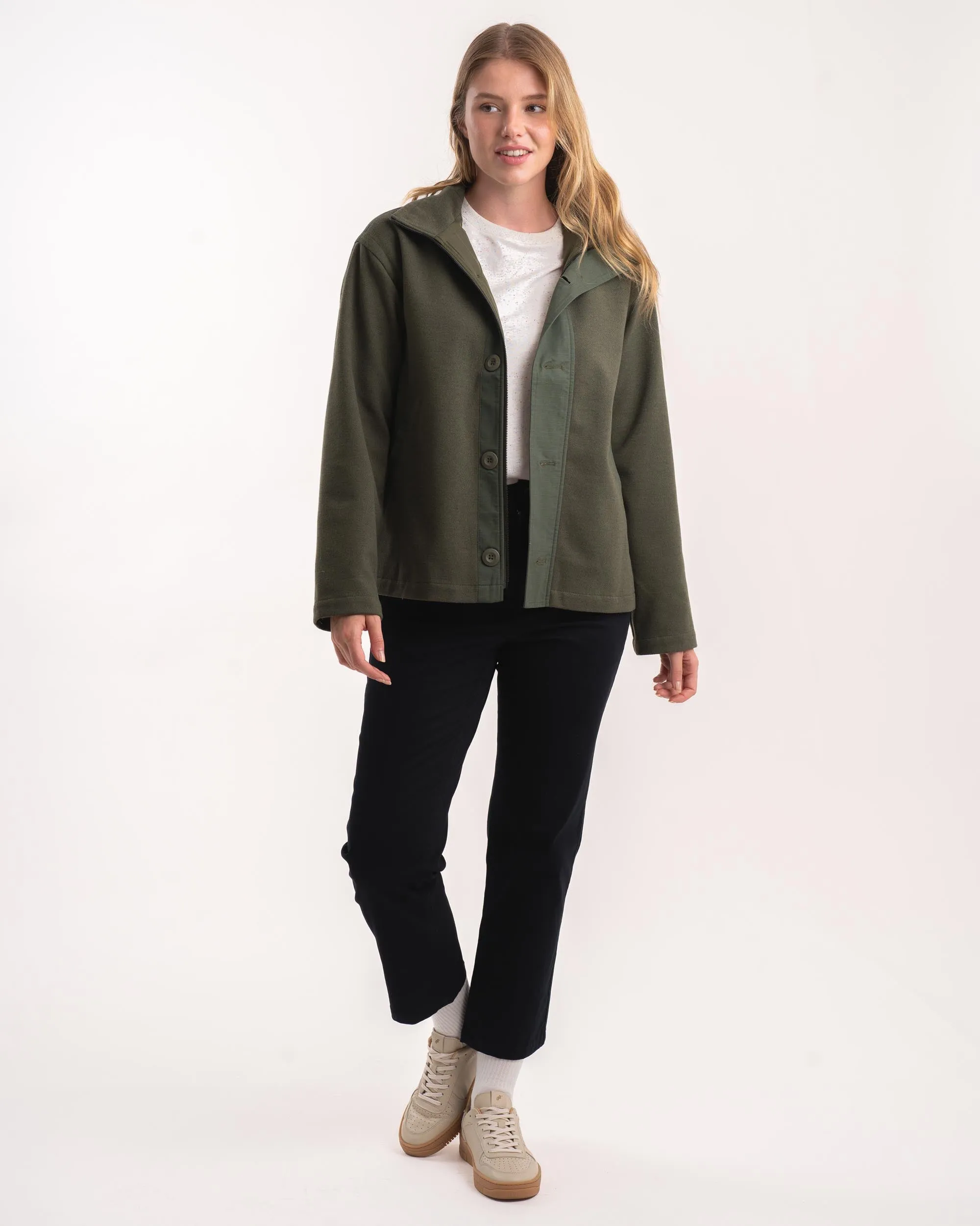 Ladies Melton Button Jacket - Bottle Green