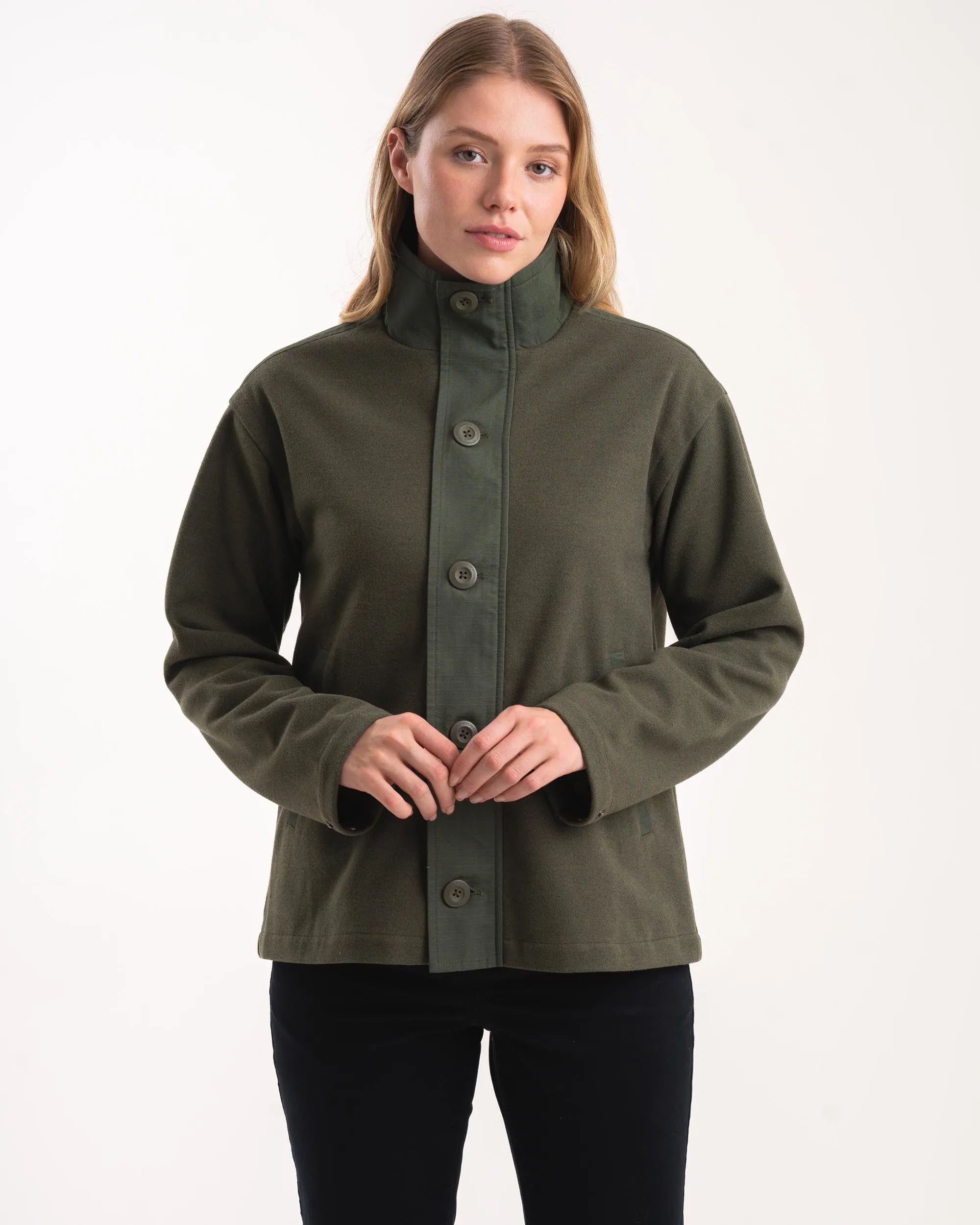 Ladies Melton Button Jacket - Bottle Green