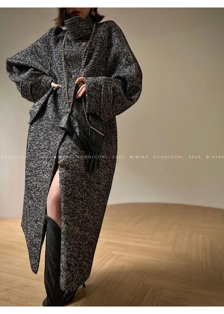 Luxury full Winter Coat Bubble gum Pink Inkstone wool long coat - Lanshan