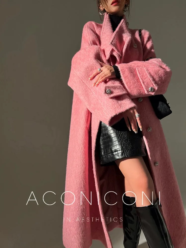 Luxury full Winter Coat Bubble gum Pink Inkstone wool long coat - Lanshan