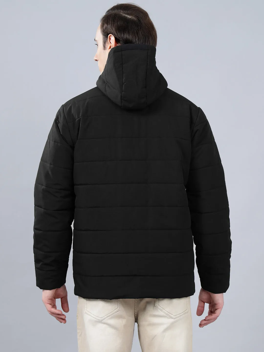 Men's Black Solid Hooded Neck Winter Jacket