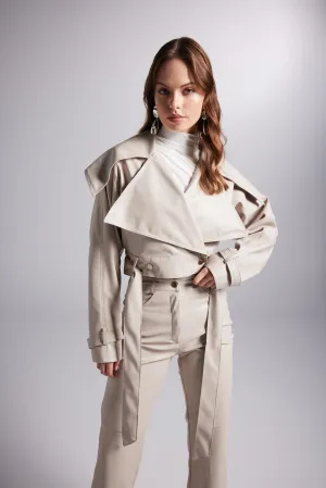 Neeko Beige Faux Leather Cropped Jacket