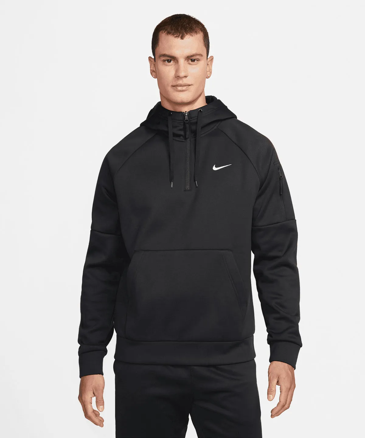 Nike mens 1/4 zip fitness hoodie | Dark Grey Heather/Particle Grey/Black