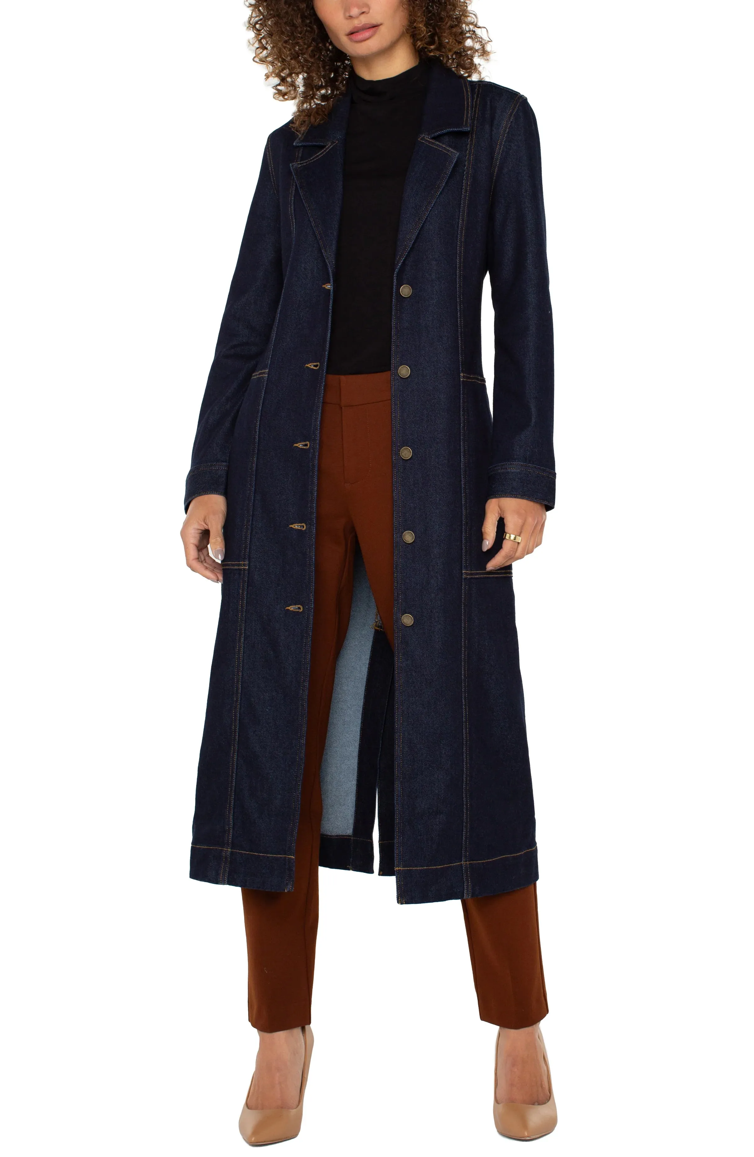 Notch Collar Duster Denim Jacket by Liverpool