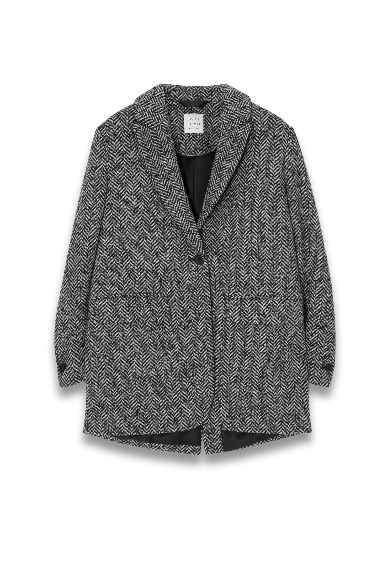 Oversized Herringbone Wool Blend Jacket, Black/White