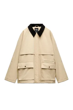 Padded Jacket With Corduroy Collar