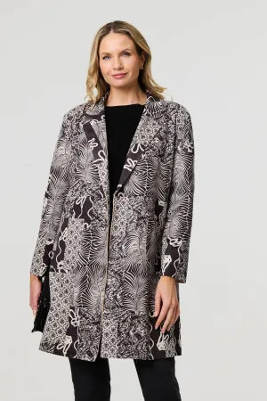 Patchwork Print Longline Blazer Jacket