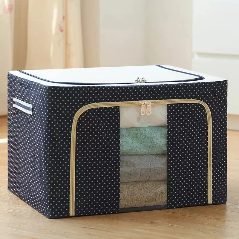 Printed Large Capacity Storage Box, Waterproof Oxford Cloth Steel Storage Box, Clothing Quilt Storage Bag Organizer, Quilt Blanket Socks Stuff Container, Portable Folding Closet Organizer