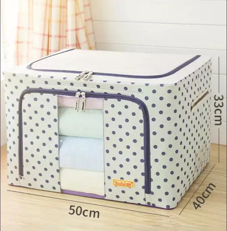 Printed Large Capacity Storage Box, Waterproof Oxford Cloth Steel Storage Box, Clothing Quilt Storage Bag Organizer, Quilt Blanket Socks Stuff Container, Portable Folding Closet Organizer