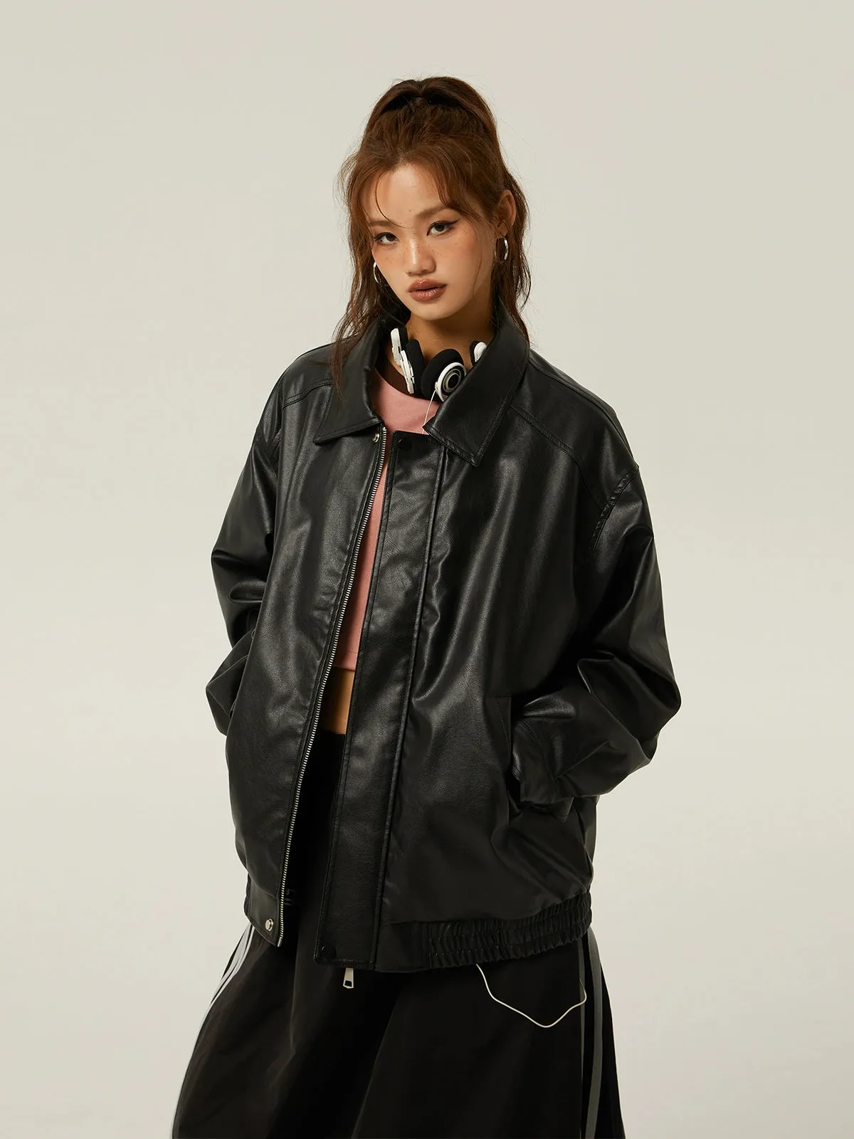 Retro Rebel Leather Bomber Jacket