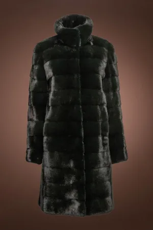 Reversible Horizontal Forest Green Mid-Length Mink Fur Coat