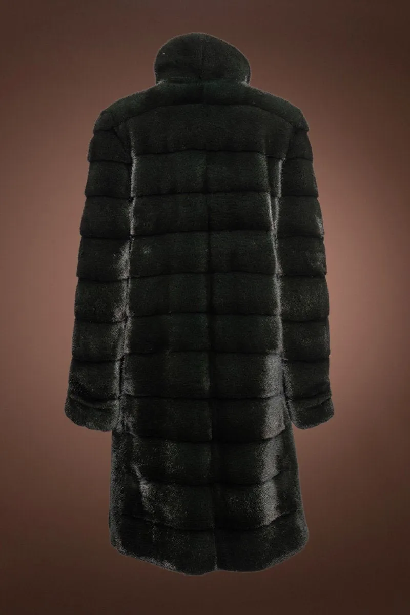 Reversible Horizontal Forest Green Mid-Length Mink Fur Coat