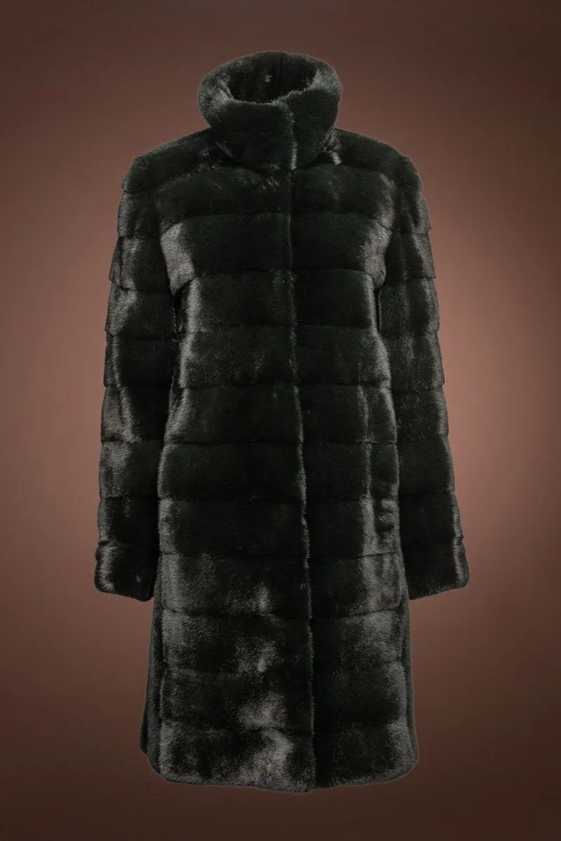 Reversible Horizontal Forest Green Mid-Length Mink Fur Coat