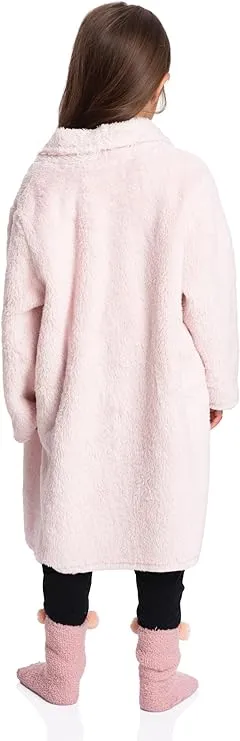 Rosy Embrace: Girls Pink Sherpa Jacket - Soft Back-to-School Warmth for Little Trendsetters