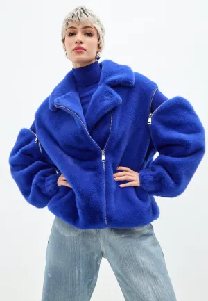 Short Faux Fur Coat Marilyn - Blue