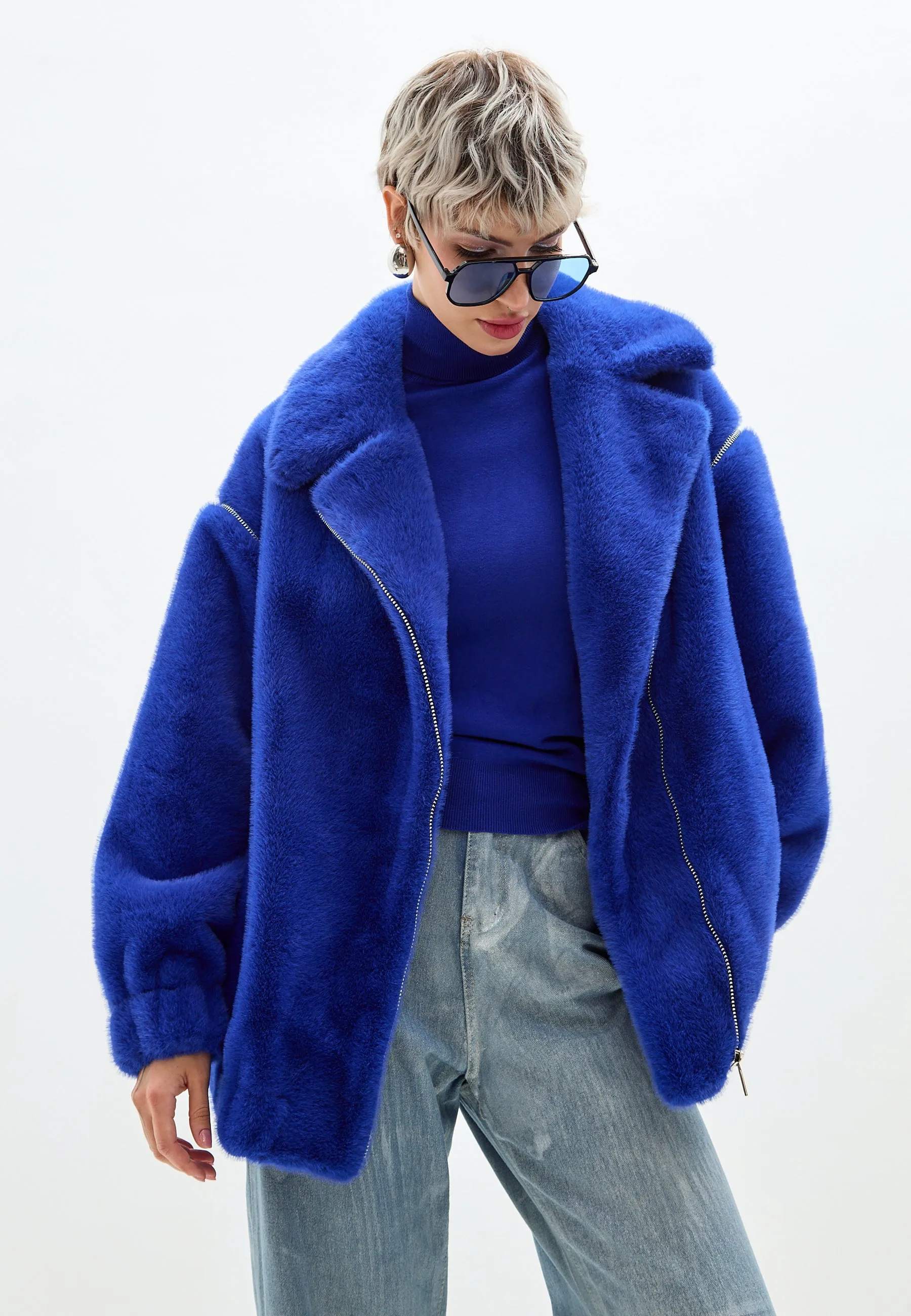 Short Faux Fur Coat Marilyn - Blue