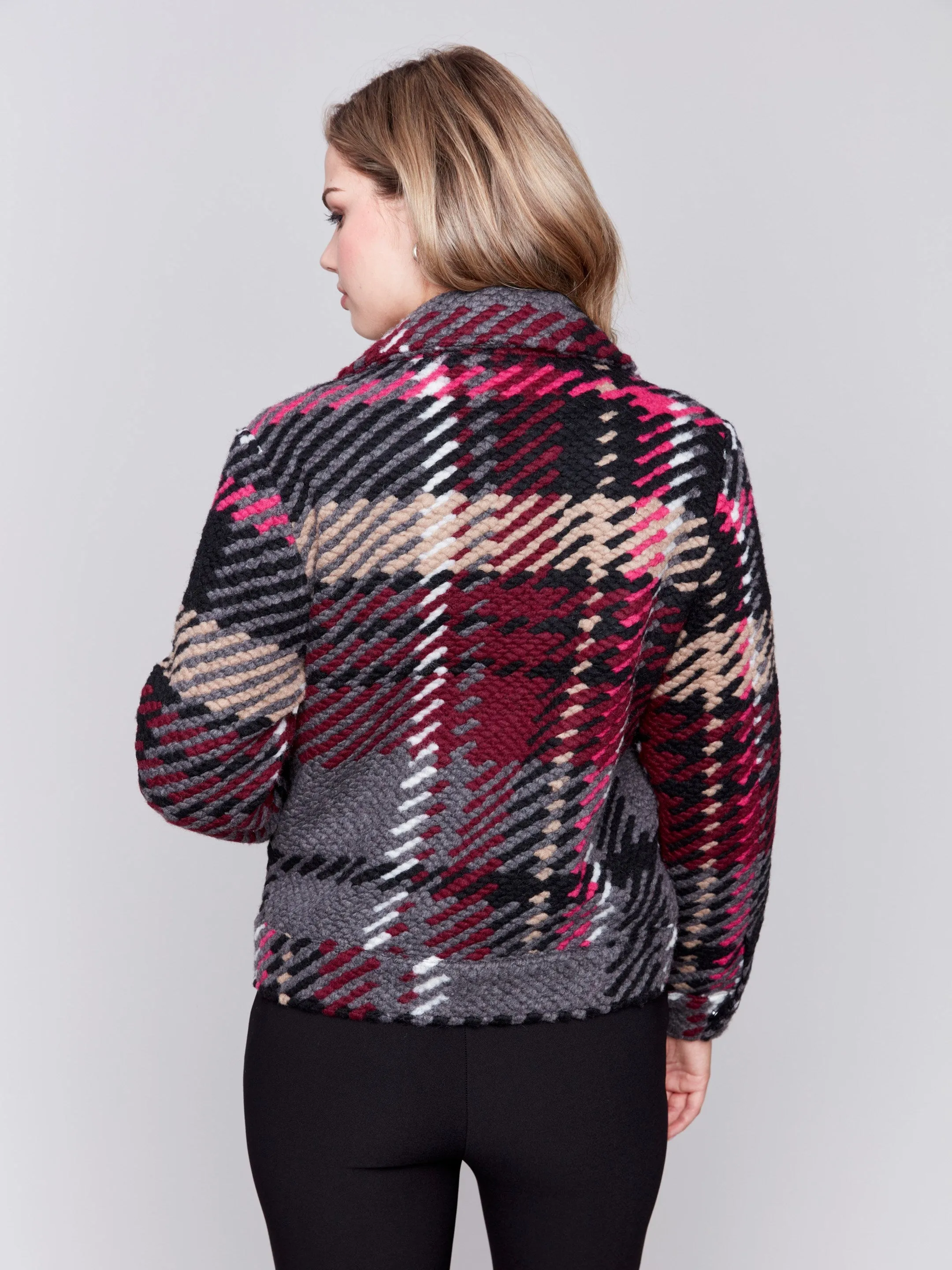 Short Plaid Wool Coat - Mulberry