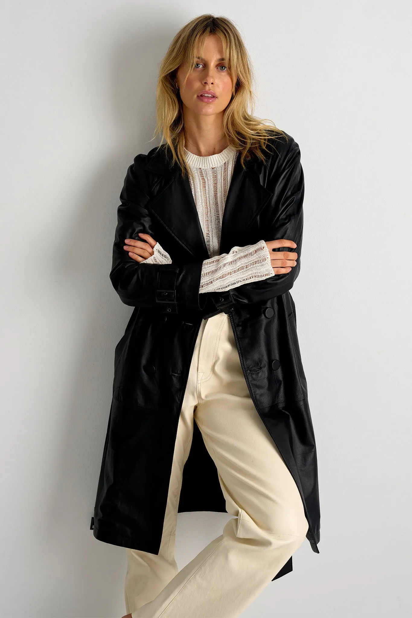 Soho Slouch Leather Trench Black Leather