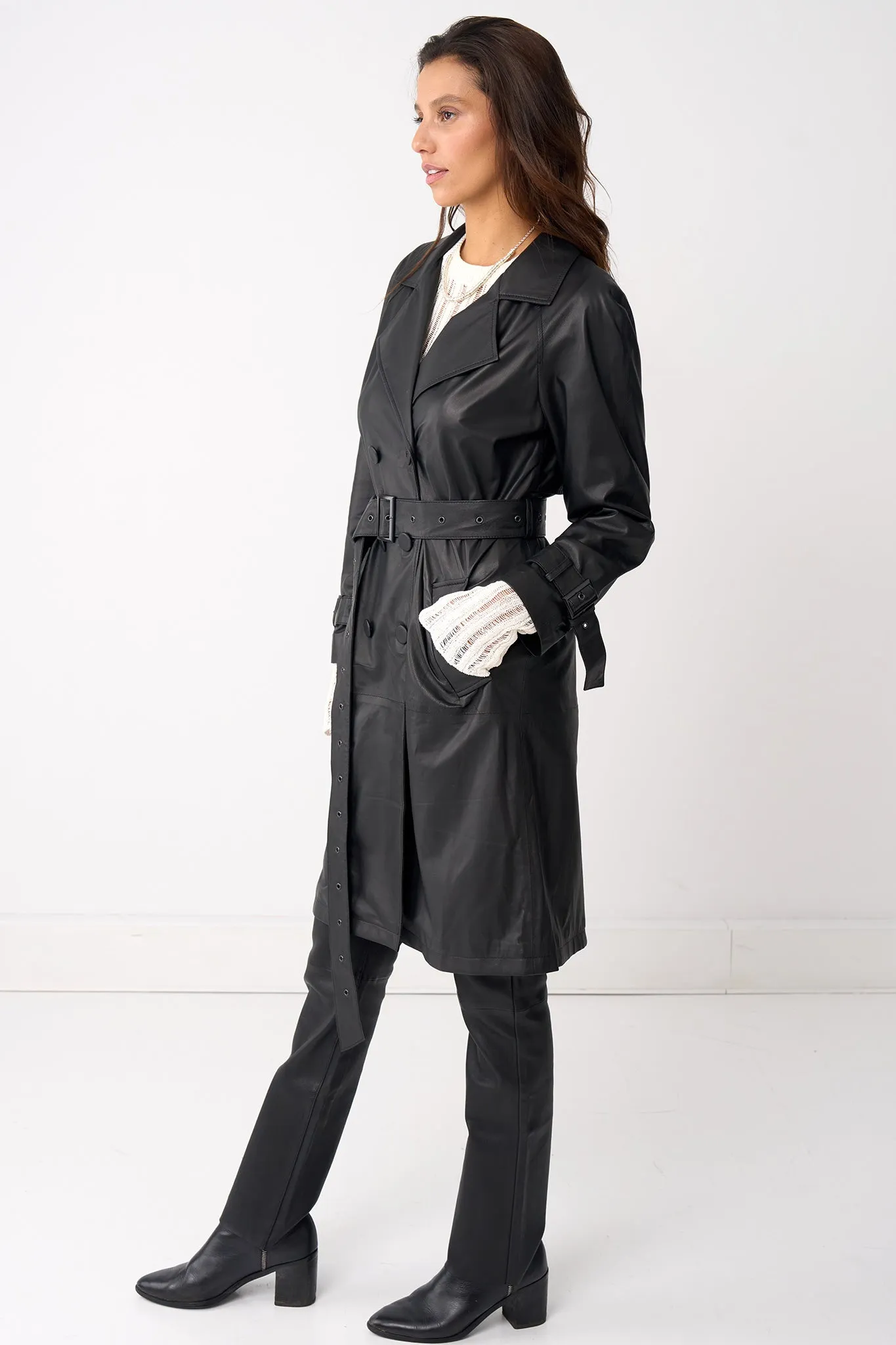 Soho Slouch Leather Trench Black Leather