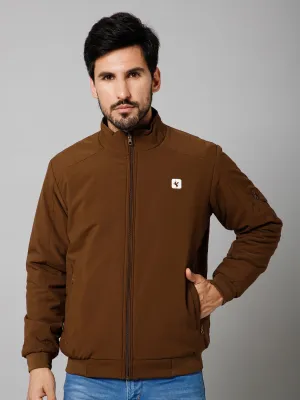 Solid Full Sleeves Mock Collar Regular Fit Brown Casual Reversible Jacket for Mens