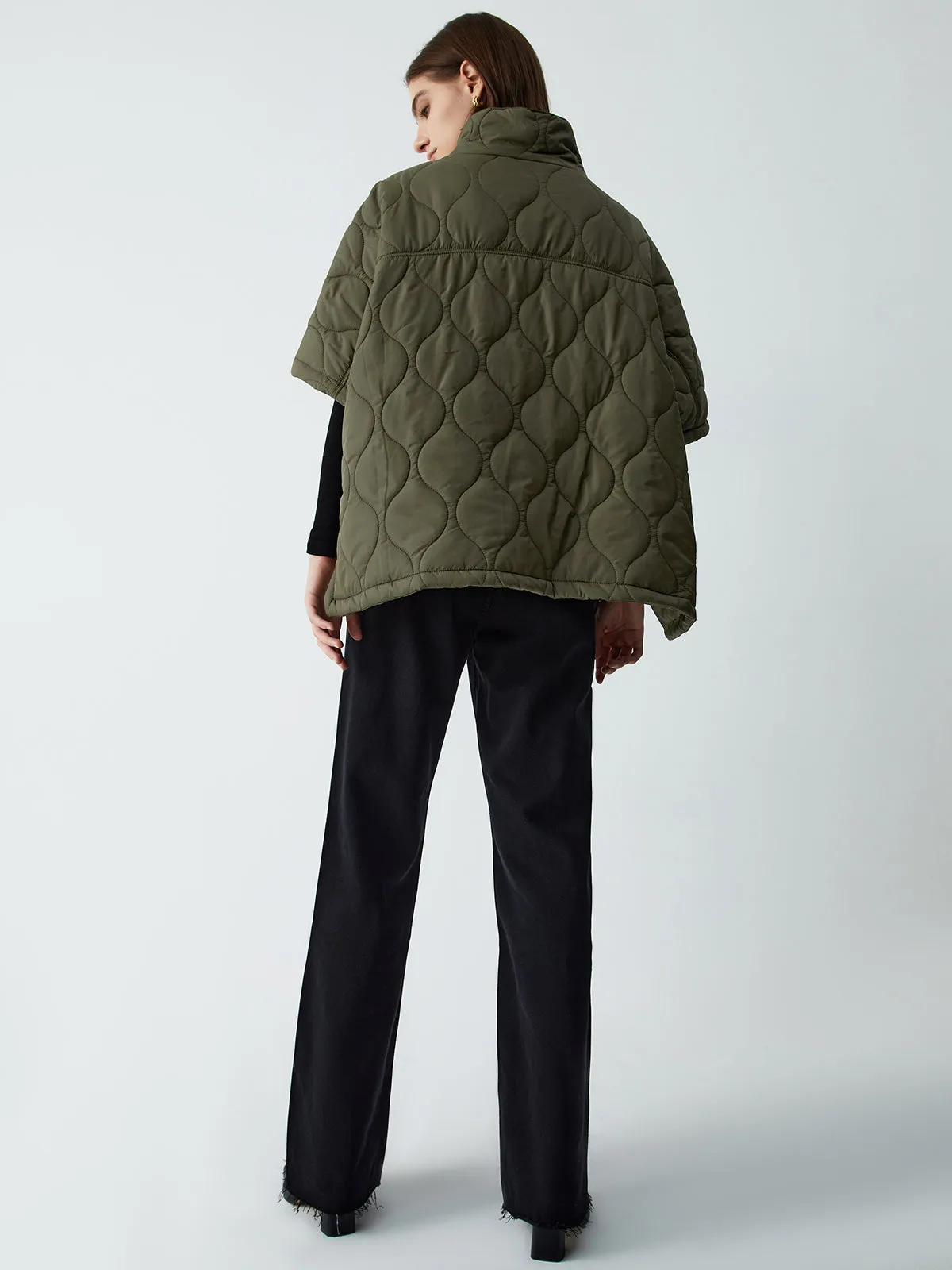 Stand Collar Quilted Trendy Puffer Cape Coat