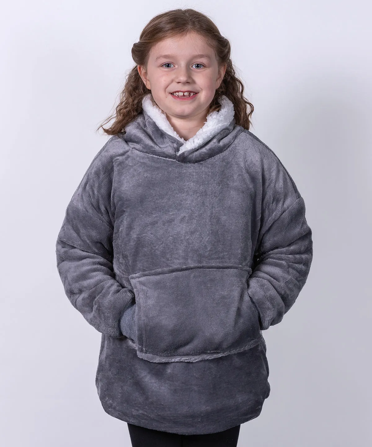 The Kids Ribbon oversized cosy reversible sherpa hoodie | Grey