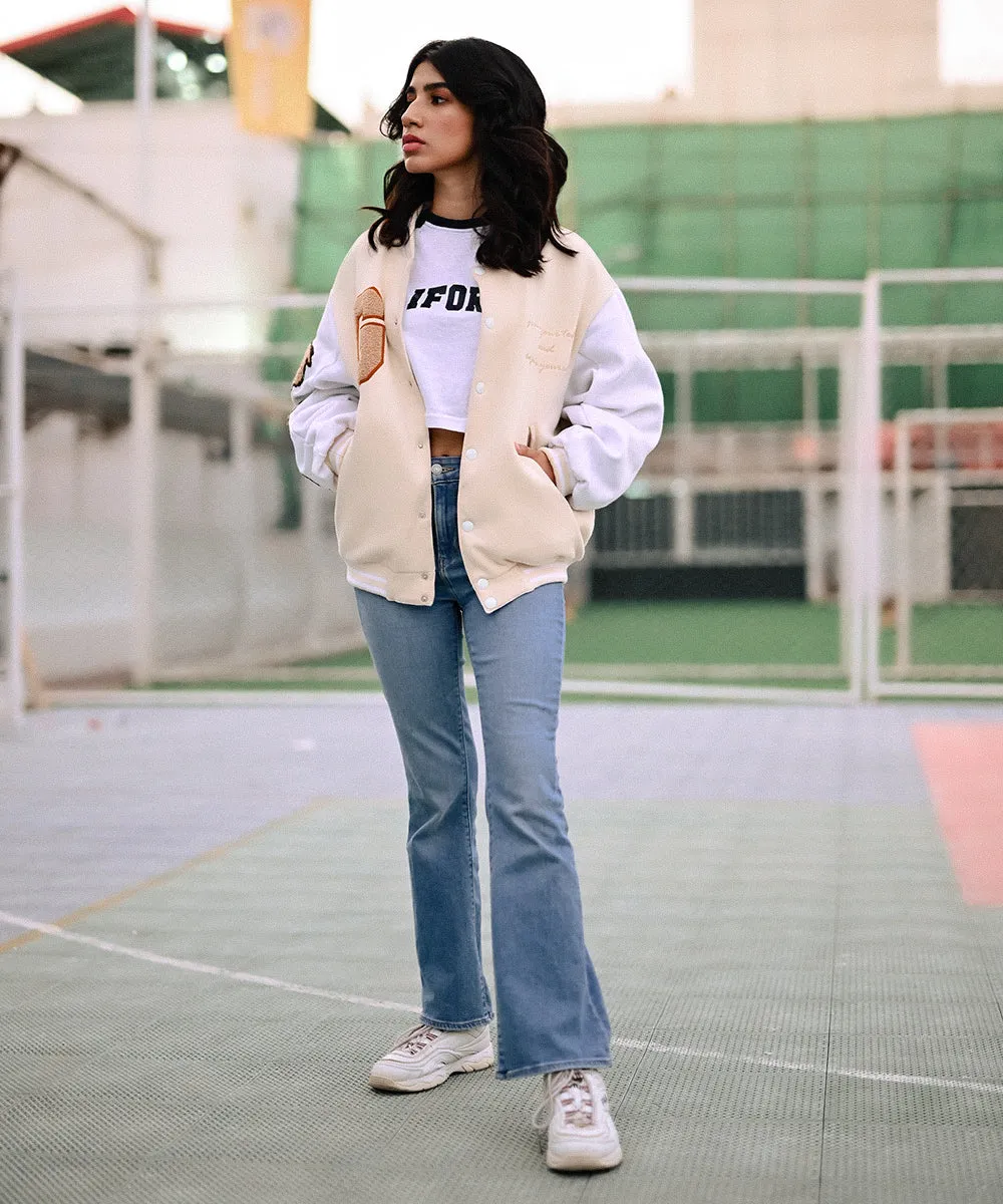 The Wild Beige Letterman Jacket | Varsity Jacket | Women | Weave Wardrobe