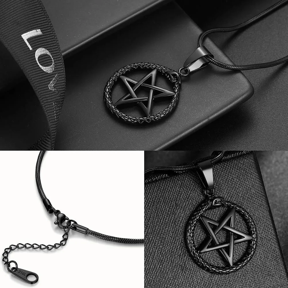 Tokyo Mart Men Star Pentagram Snake Necklace Ouroboros Pentacle Wicca Pendant Amulet Protection Jewelry Gift