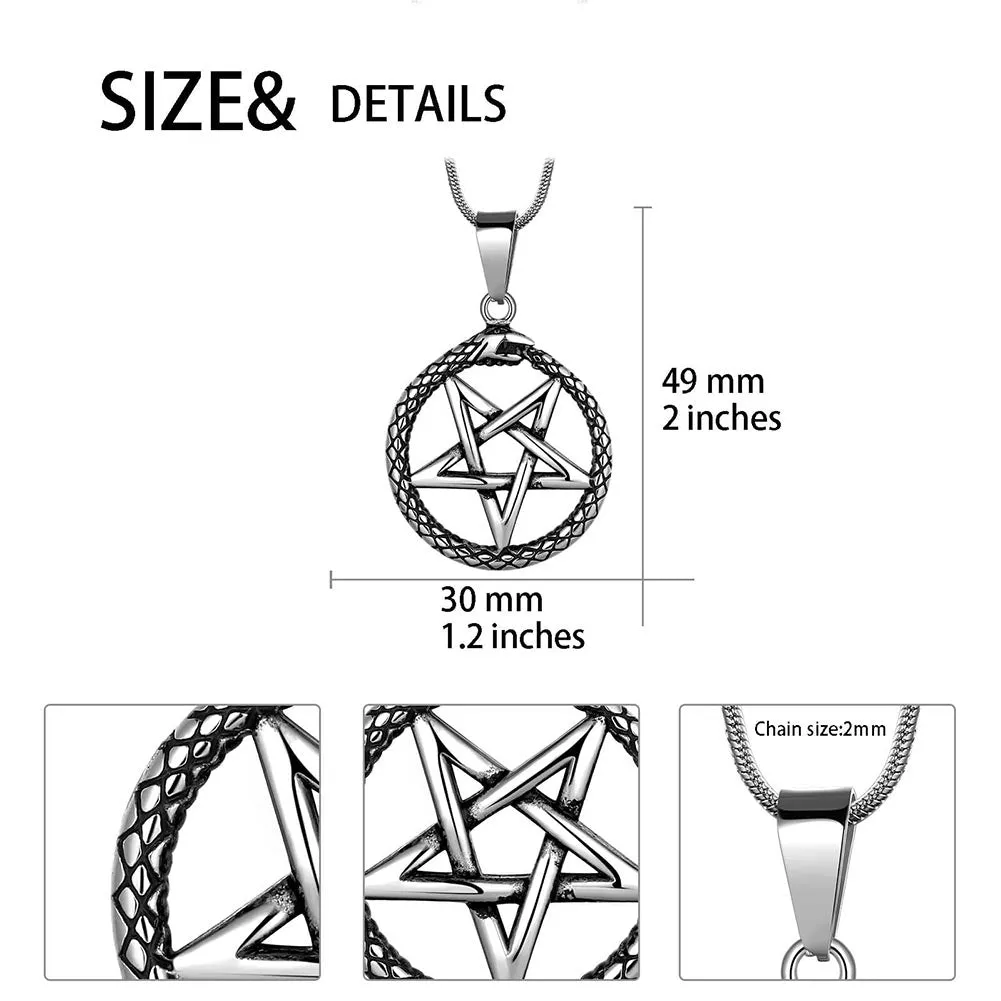 Tokyo Mart Men Star Pentagram Snake Necklace Ouroboros Pentacle Wicca Pendant Amulet Protection Jewelry Gift