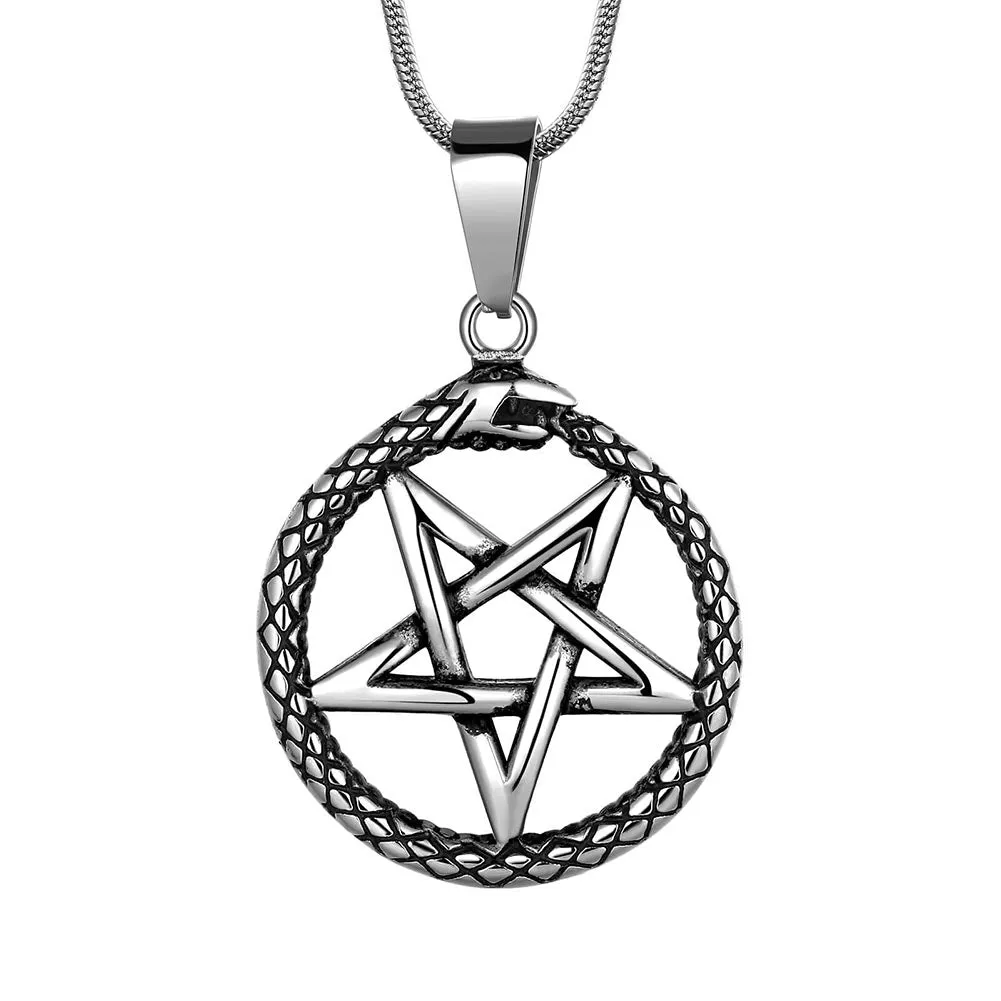 Tokyo Mart Men Star Pentagram Snake Necklace Ouroboros Pentacle Wicca Pendant Amulet Protection Jewelry Gift