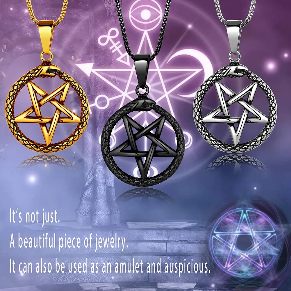 Tokyo Mart Men Star Pentagram Snake Necklace Ouroboros Pentacle Wicca Pendant Amulet Protection Jewelry Gift