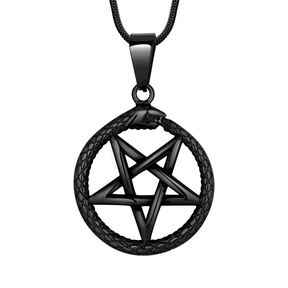 Tokyo Mart Men Star Pentagram Snake Necklace Ouroboros Pentacle Wicca Pendant Amulet Protection Jewelry Gift