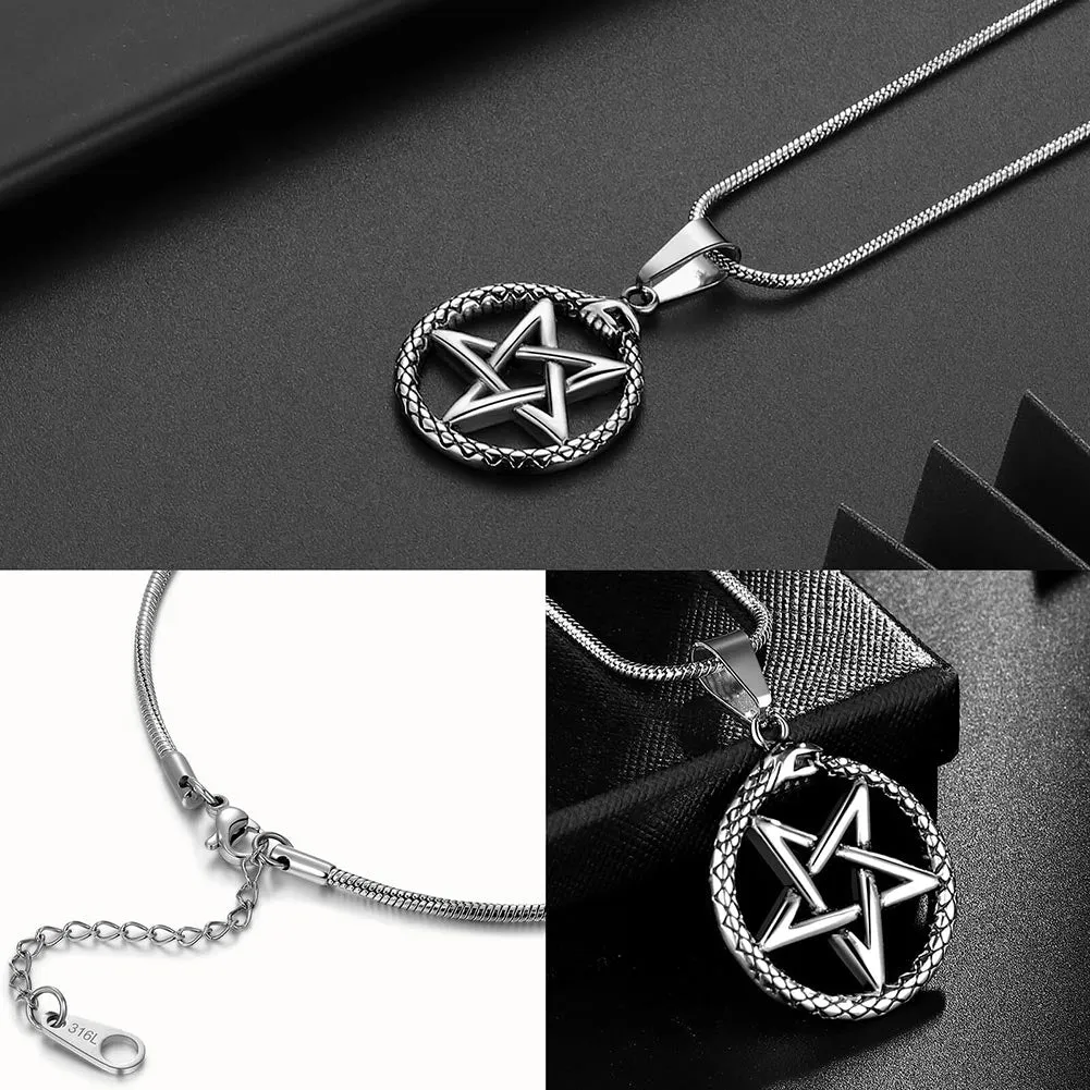 Tokyo Mart Men Star Pentagram Snake Necklace Ouroboros Pentacle Wicca Pendant Amulet Protection Jewelry Gift