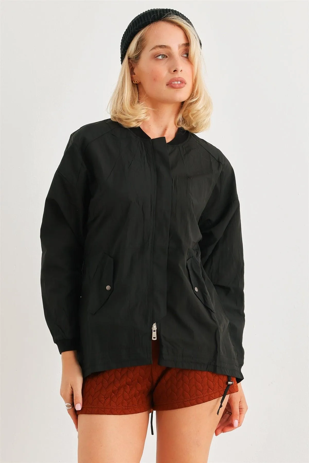 Two Way Zipper Drawstring Waist & Hem Coach Jacket