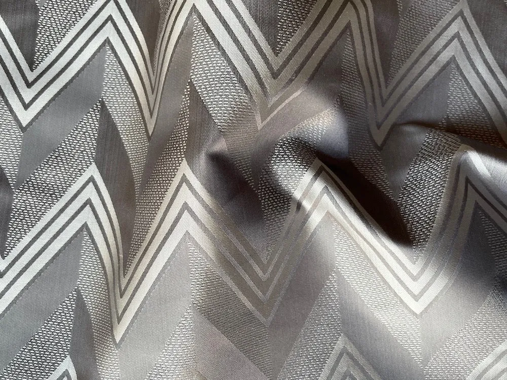 Understated Mink, Iron & Stone Chevron Crisp Silk Taffeta (Made in India)