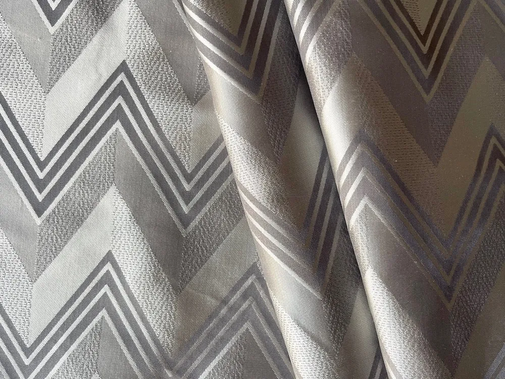 Understated Mink, Iron & Stone Chevron Crisp Silk Taffeta (Made in India)