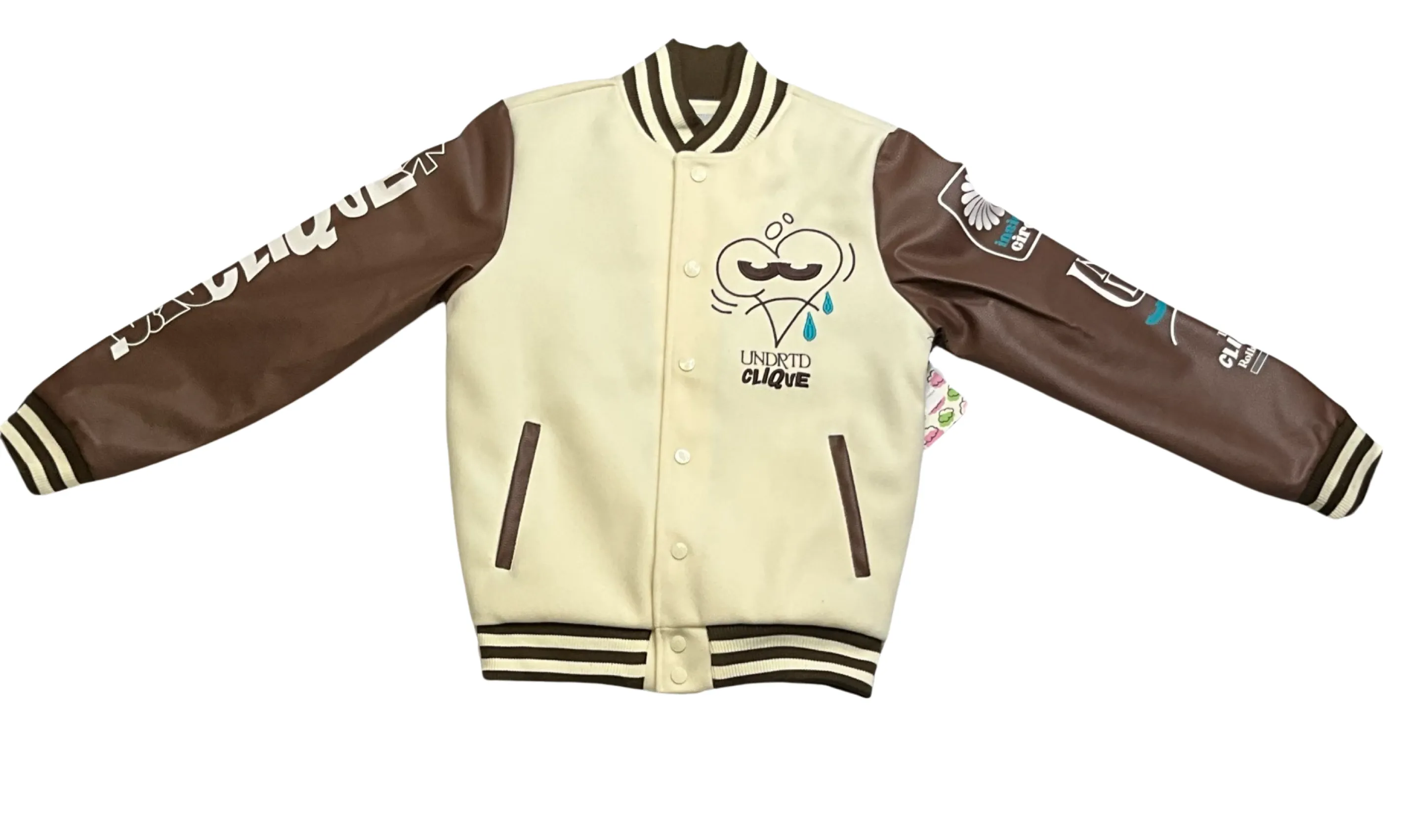 Undrtd - Kids Varsity Jacket - Melton - Off White / Brown