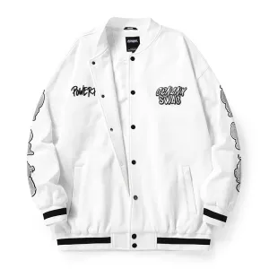 Vibe-Inspired Comic And Letter-Print Baseball Collar Jacket