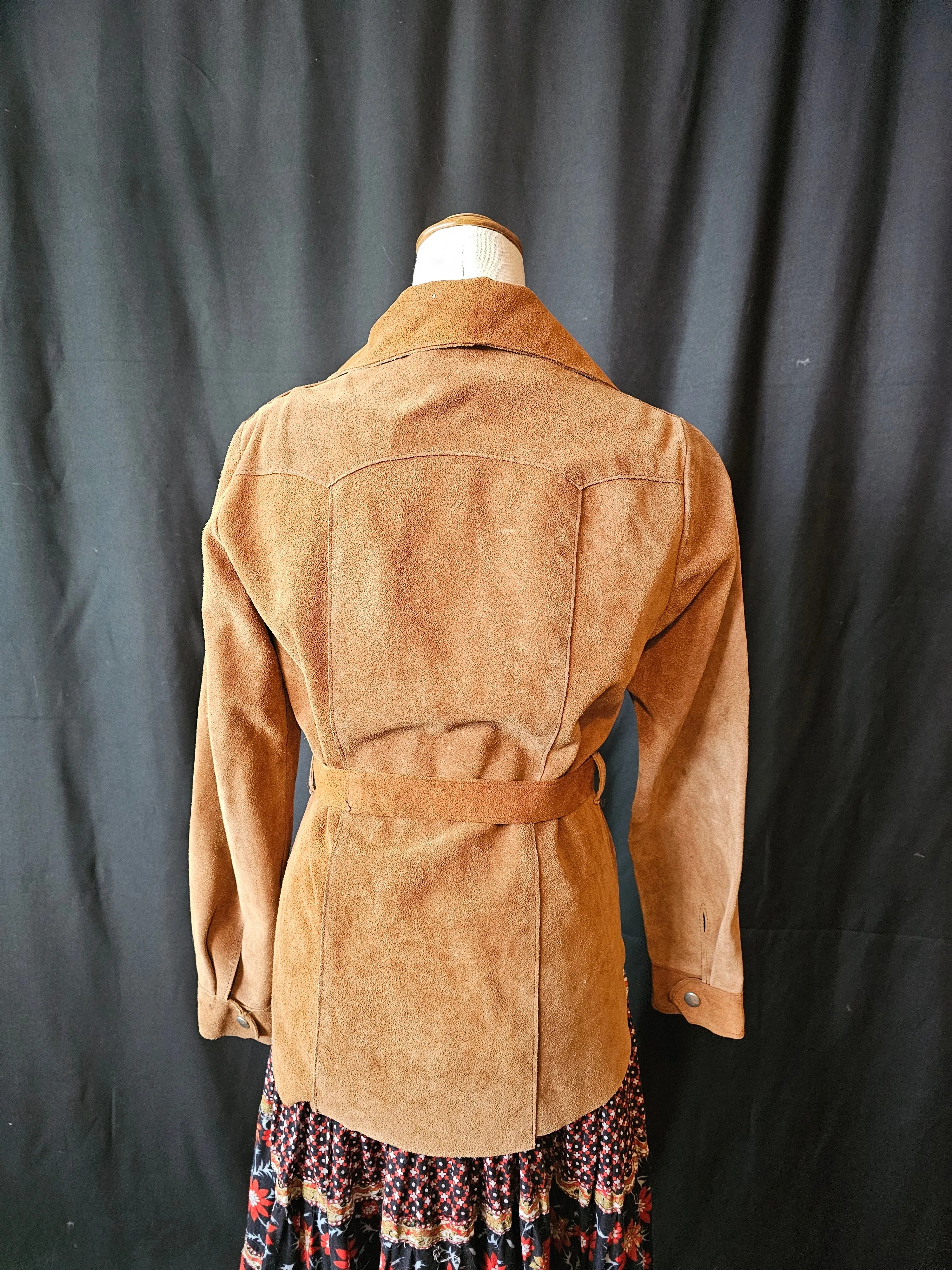 Vintage 1960's Brown Suede Leather Jacket Size S 8 10 Boho Retro