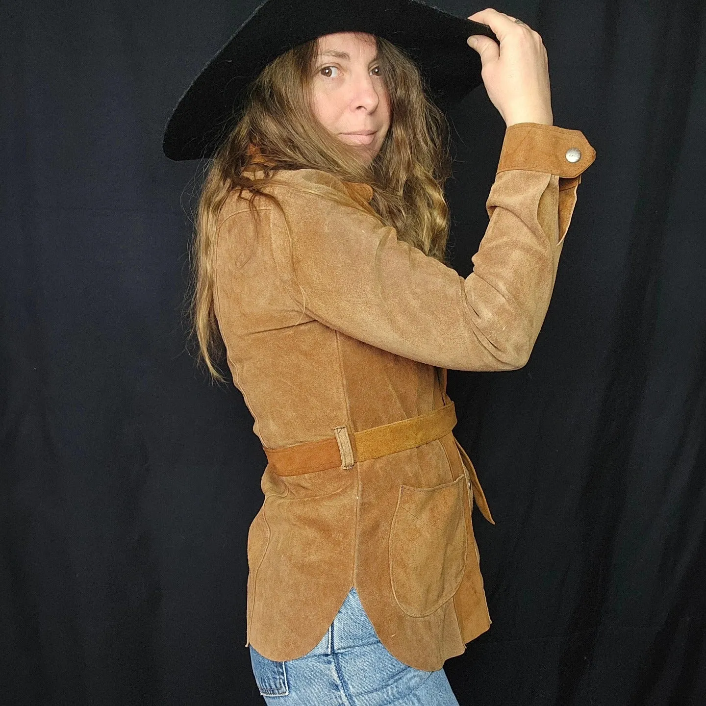 Vintage 1960's Brown Suede Leather Jacket Size S 8 10 Boho Retro