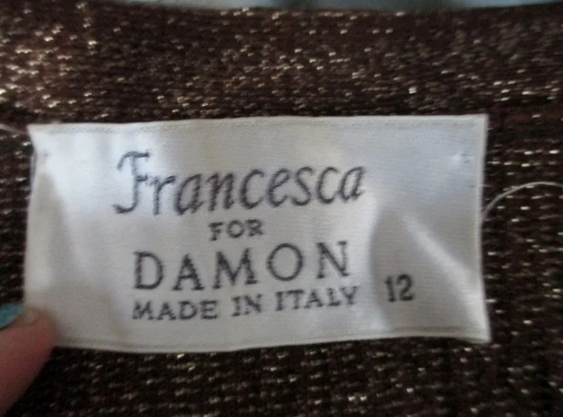 Vtg Womens FRANCESCA FOR DAMON ITALY Sweater Cardigan GOLD SPARKLE 12 Jacket