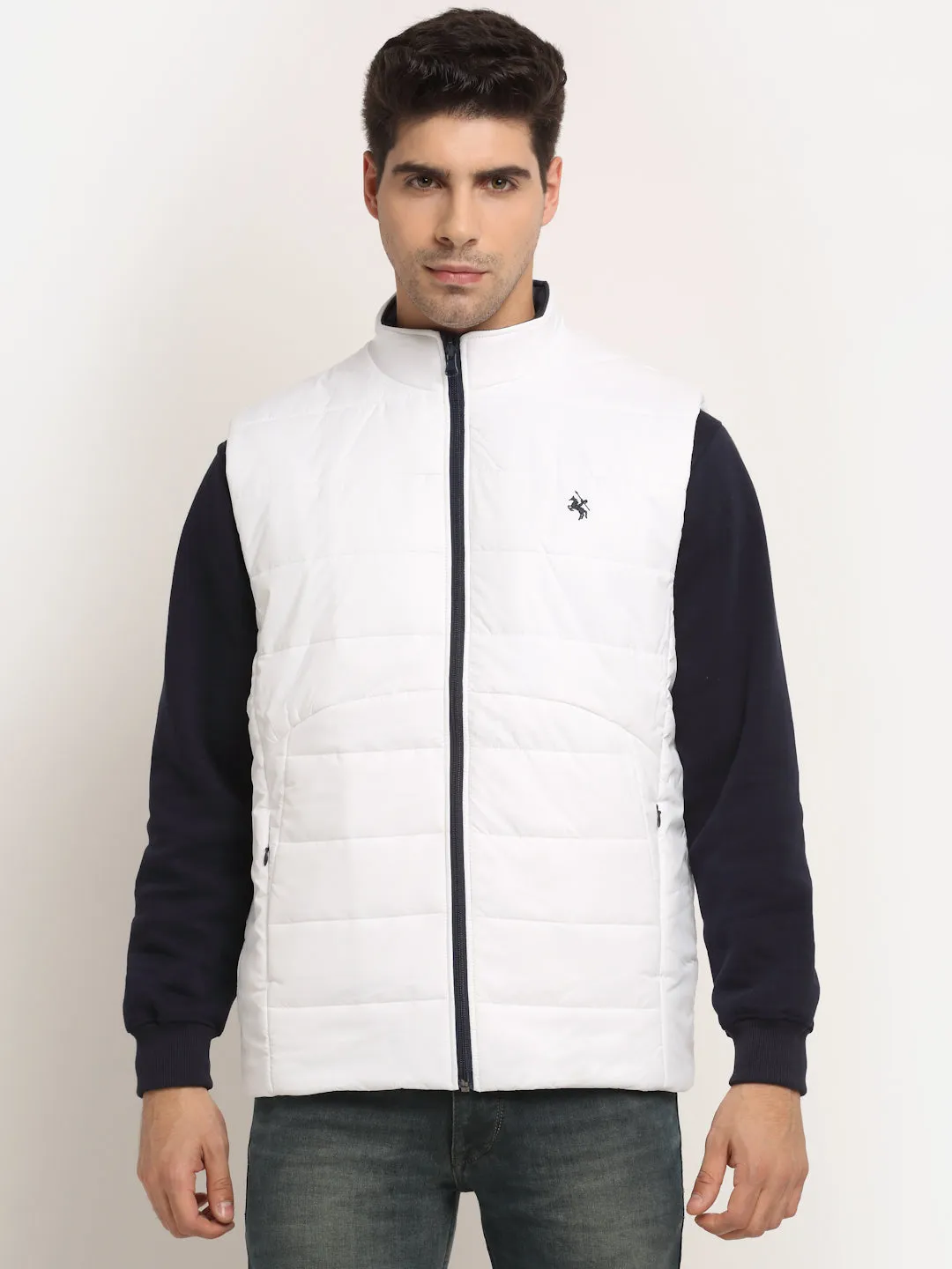 White & Navy Blue Men's Reversible Jacket