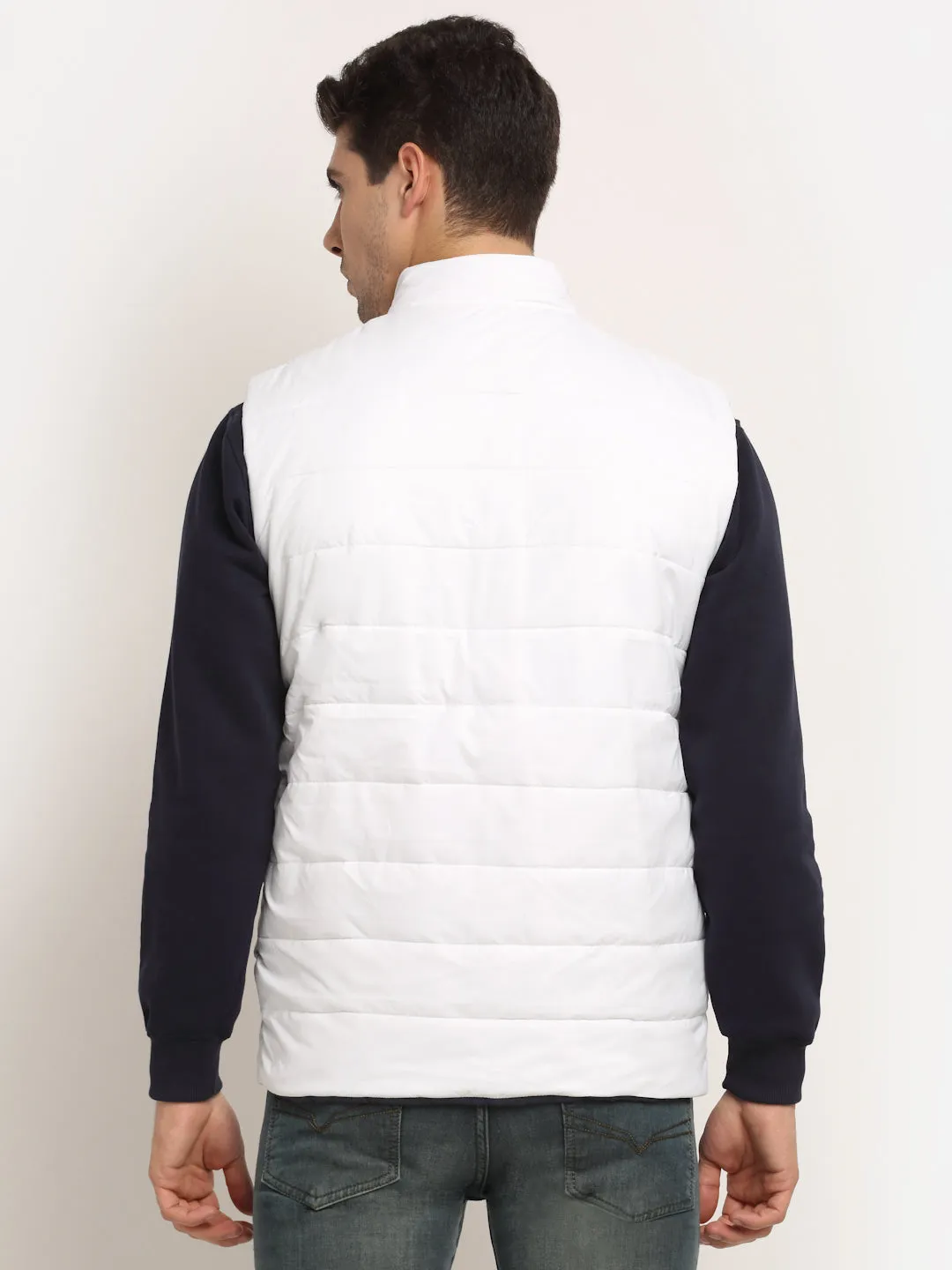 White & Navy Blue Men's Reversible Jacket